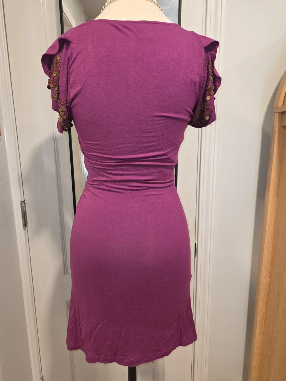 Free People Magenta Ruched V-Neck Midi Dress